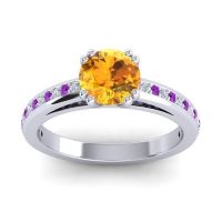 Citrine Ring In 14k White Gold With Lab Diamond And Amethyst Zarya Round Classic Ring
