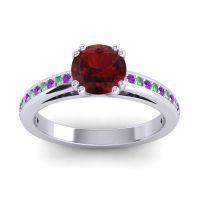 Garnet Ring In 14k White Gold With Amethyst And Emerald Zarya Round Classic Ring