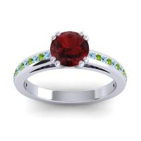 Garnet Ring In 14k White Gold With Aquamarine And Peridot Zarya Round Classic Ring