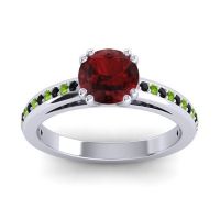 Garnet Ring In 14k White Gold With Black Onyx And Peridot Zarya Round Classic Ring