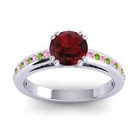 Garnet Ring In 14k White Gold With Pink Tourmaline And Peridot Zarya Round Classic Ring