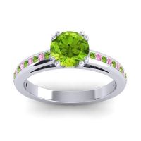 Peridot Ring In 14k White Gold With Pink Tourmaline Zarya Round Classic Ring