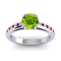 Peridot Ring In 14k White Gold With Pink Tourmaline And Garnet Zarya Round Classic Ring