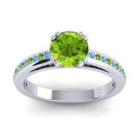 Peridot Ring In 14k White Gold With Swiss Blue Topaz Zarya Round Classic Ring