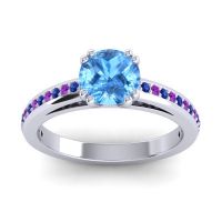 Swiss Blue Topaz Ring In 14k White Gold With Blue Sapphire And Amethyst Zarya Round Classic Ring