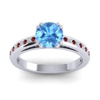 Swiss Blue Topaz Ring In 14k White Gold With Garnet And Lab Diamond Zarya Round Classic Ring