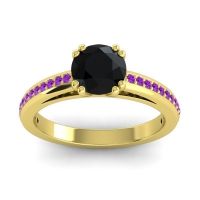 Black Onyx Ring In 14k Yellow Gold With Amethyst Zarya Round Classic Ring