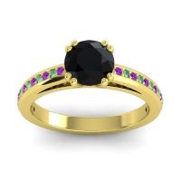 Black Onyx Ring In 14k Yellow Gold With Amethyst And Emerald Zarya Round Classic Ring