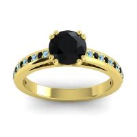 Black Onyx Ring In 14k Yellow Gold With Aquamarine Zarya Round Classic Ring