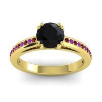 Black Onyx Ring In 14k Yellow Gold With Garnet And Amethyst Zarya Round Classic Ring