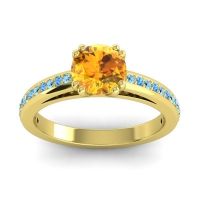 Citrine Ring In 14k Yellow Gold With Aquamarine And Swiss Blue Topaz Zarya Round Classic Ring