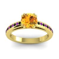 Citrine Ring In 14k Yellow Gold With Black Onyx And Amethyst Zarya Round Classic Ring