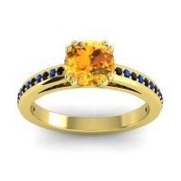Citrine Ring In 14k Yellow Gold With Black Onyx And Blue Sapphire Zarya Round Classic Ring