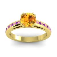 Citrine Ring In 14k Yellow Gold With Pink Tourmaline And Amethyst Zarya Round Classic Ring