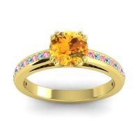 Citrine Ring In 14k Yellow Gold With Pink Tourmaline And Aquamarine Zarya Round Classic Ring