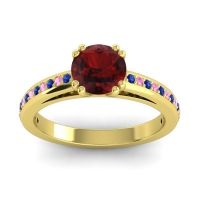 Garnet Ring In 14k Yellow Gold With Blue Sapphire And Pink Tourmaline Zarya Round Classic Ring