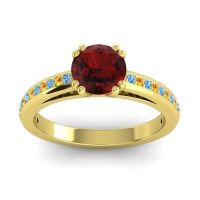 Garnet Ring In 14k Yellow Gold With Swiss Blue Topaz And Citrine Zarya Round Classic Ring