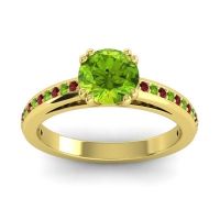 Peridot Ring In 14k Yellow Gold With Garnet Zarya Round Classic Ring