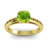 Peridot Ring In 14k Yellow Gold With Ruby Zarya Round Classic Ring