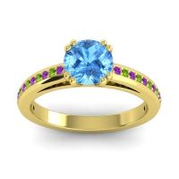 Swiss Blue Topaz Ring In 14k Yellow Gold With Amethyst And Peridot Zarya Round Classic Ring