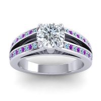 Diamond Ring In Palladium With Aquamarine And Amethyst Zirastra Round Modern Ring