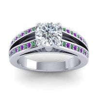Diamond Ring In Palladium With Emerald And Amethyst Zirastra Round Modern Ring