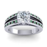 Diamond Ring In Palladium With Emerald And Black Onyx Zirastra Round Modern Ring