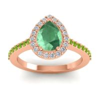 Emerald Ring In 14K Rose Gold With Diamond And Peridot Leta Pear Halo Ring