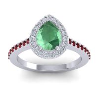 Emerald Ring In Palladium With Diamond And Garnet Leta Pear Halo Ring