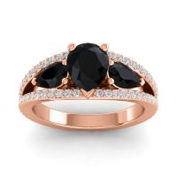 Black Onyx Ring In 14K Rose Gold With Lab Diamond Vatama Pear Three-stone Ring