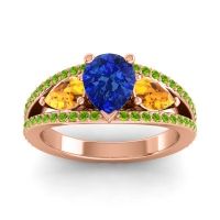 Blue Sapphire Ring In 18K Rose Gold With Citrine And Peridot Vatama Pear Three-stone Ring