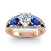 Lab Diamond Ring In 18K Rose Gold With Blue Sapphire And Swiss Blue Topaz Vatama Pear Three-stone Ring