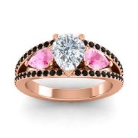 Lab Diamond Ring In 18K Rose Gold With Pink Tourmaline And Black Onyx Vatama Pear Three-stone Ring