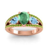 Emerald Ring In 18K Rose Gold With Aquamarine And Peridot Vatama Pear Three-stone Ring