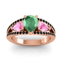 Emerald Ring In 14K Rose Gold With Pink Tourmaline And Black Onyx Vatama Pear Three-stone Ring