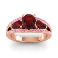 Garnet Ring In 14K Rose Gold With Pink Tourmaline Vatama Pear Three-stone Ring