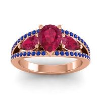Ruby Ring In 14K Rose Gold With Blue Sapphire Vatama Pear Three-stone Ring