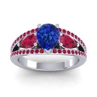 Blue Sapphire Ring In Palladium With Ruby Vatama Pear Three-stone Ring