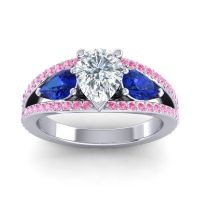 Diamond Ring In Palladium With Blue Sapphire And Pink Tourmaline Vatama Pear Three-stone Ring