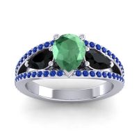 Emerald Ring In Palladium With Black Onyx And Blue Sapphire Vatama Pear Three-stone Ring