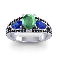 Emerald Ring In Palladium With Blue Sapphire And Black Onyx Vatama Pear Three-stone Ring