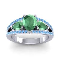Emerald Ring In Palladium With Swiss Blue Topaz Vatama Pear Three-stone Ring