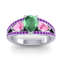 Emerald Ring In Palladium With Pink Tourmaline And Amethyst Vatama Pear Three-stone Ring