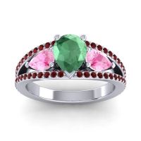 Emerald Ring In Palladium With Pink Tourmaline And Garnet Vatama Pear Three-stone Ring