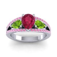 Ruby Ring In Palladium With Peridot And Pink Tourmaline Vatama Pear Three-stone Ring