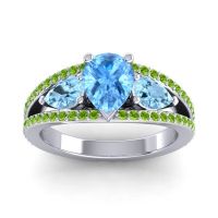 Swiss Blue Topaz Ring In 14k White Gold With Aquamarine And Peridot Vatama Pear Three-stone Ring