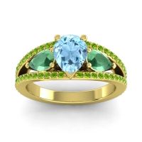 Aquamarine Ring In 18k Yellow Gold With Emerald And Peridot Vatama Pear Three-stone Ring
