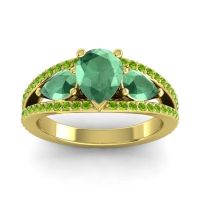 Emerald Ring In 18k Yellow Gold With Peridot Vatama Pear Three-stone Ring