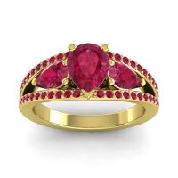 Ruby Ring In 14k Yellow Gold Vatama Pear Three-stone Ring