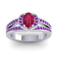 Ruby Ring In 14k White Gold With Amethyst Kaza-7x5 Oval Halo Ring